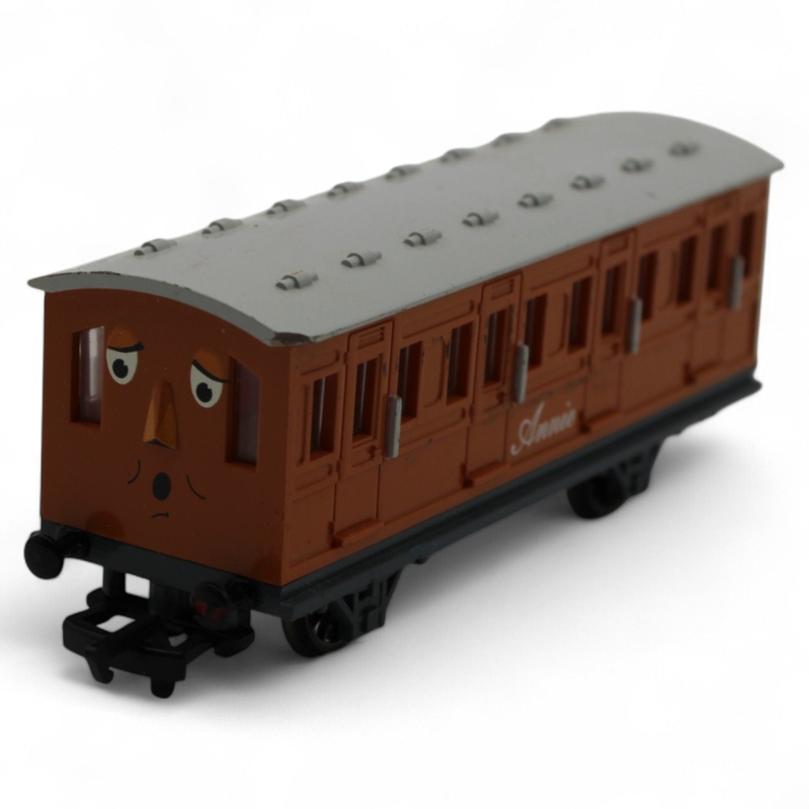 Annie passenger coach toy model in brown and gray plastic