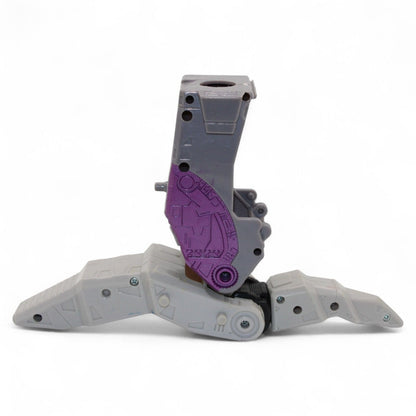 Close-up of gray and purple Unicron foot and leg part