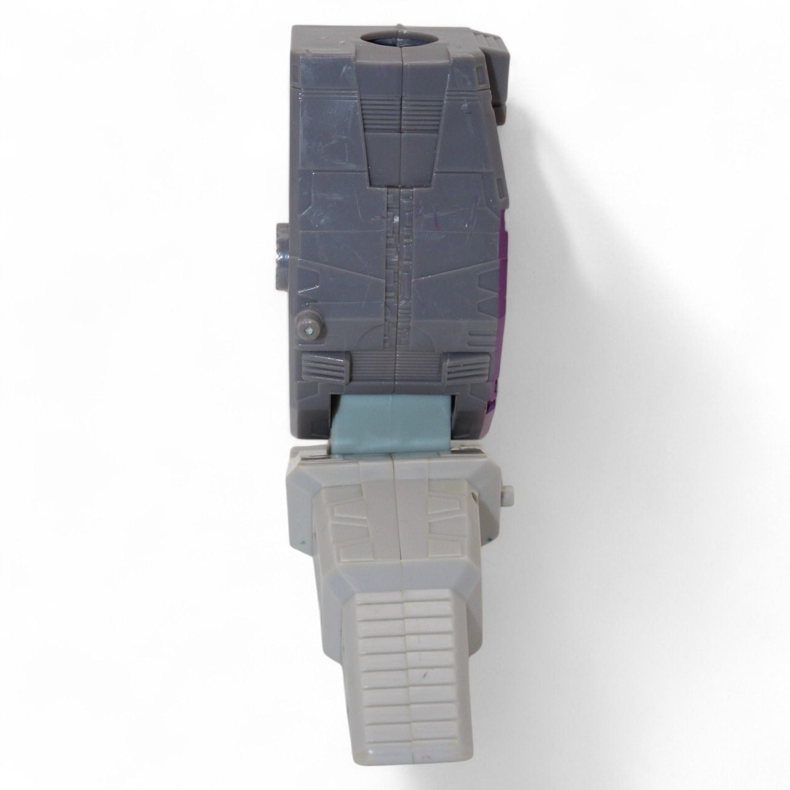 Top view of gray and purple Unicron foot and leg replacement