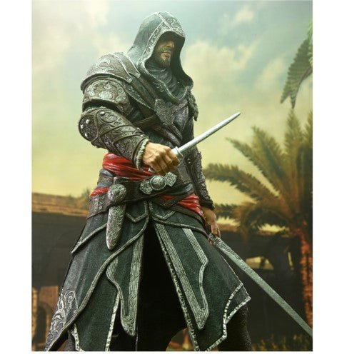 Close-up of Ezio Auditore figure in detailed armor