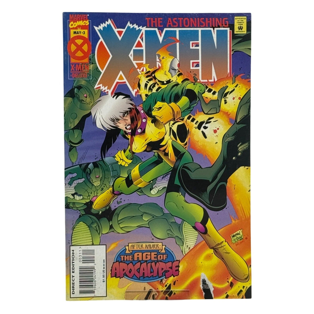 Astonishing X-Men #3 comic cover featuring Rogue in action, May 1995 edition
