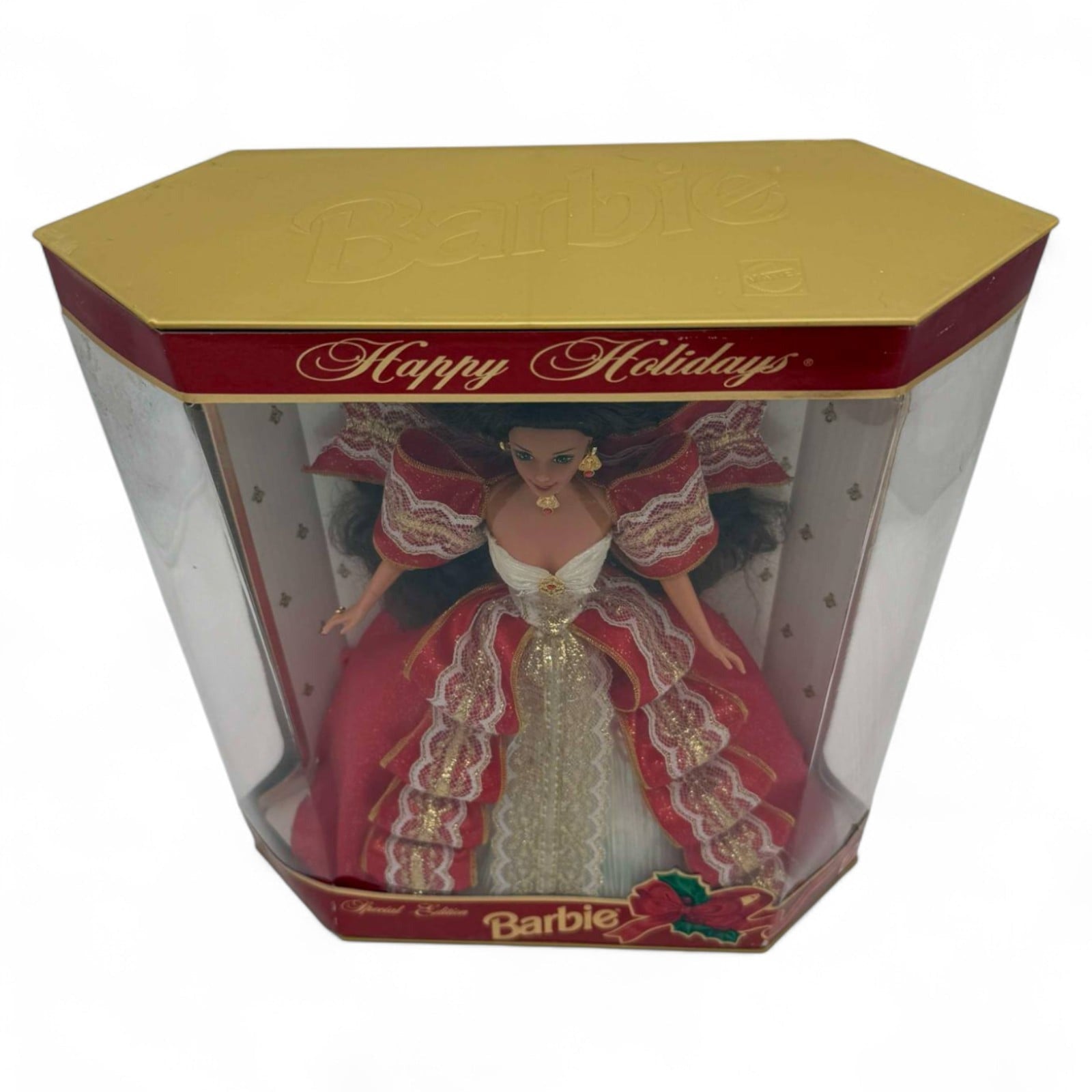 Top view of Barbie 1997 Happy Holidays Special Edition Doll box