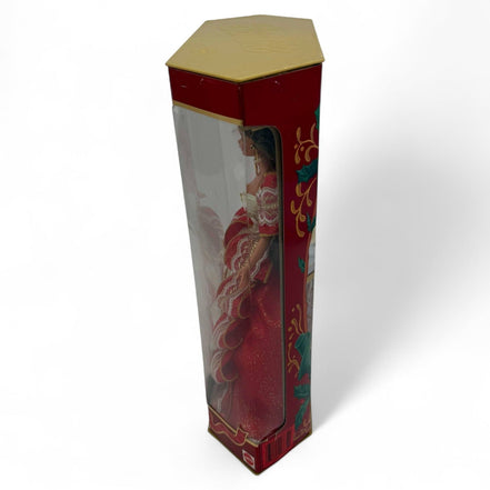 Side view of Barbie 1997 Happy Holidays Special Edition Doll box