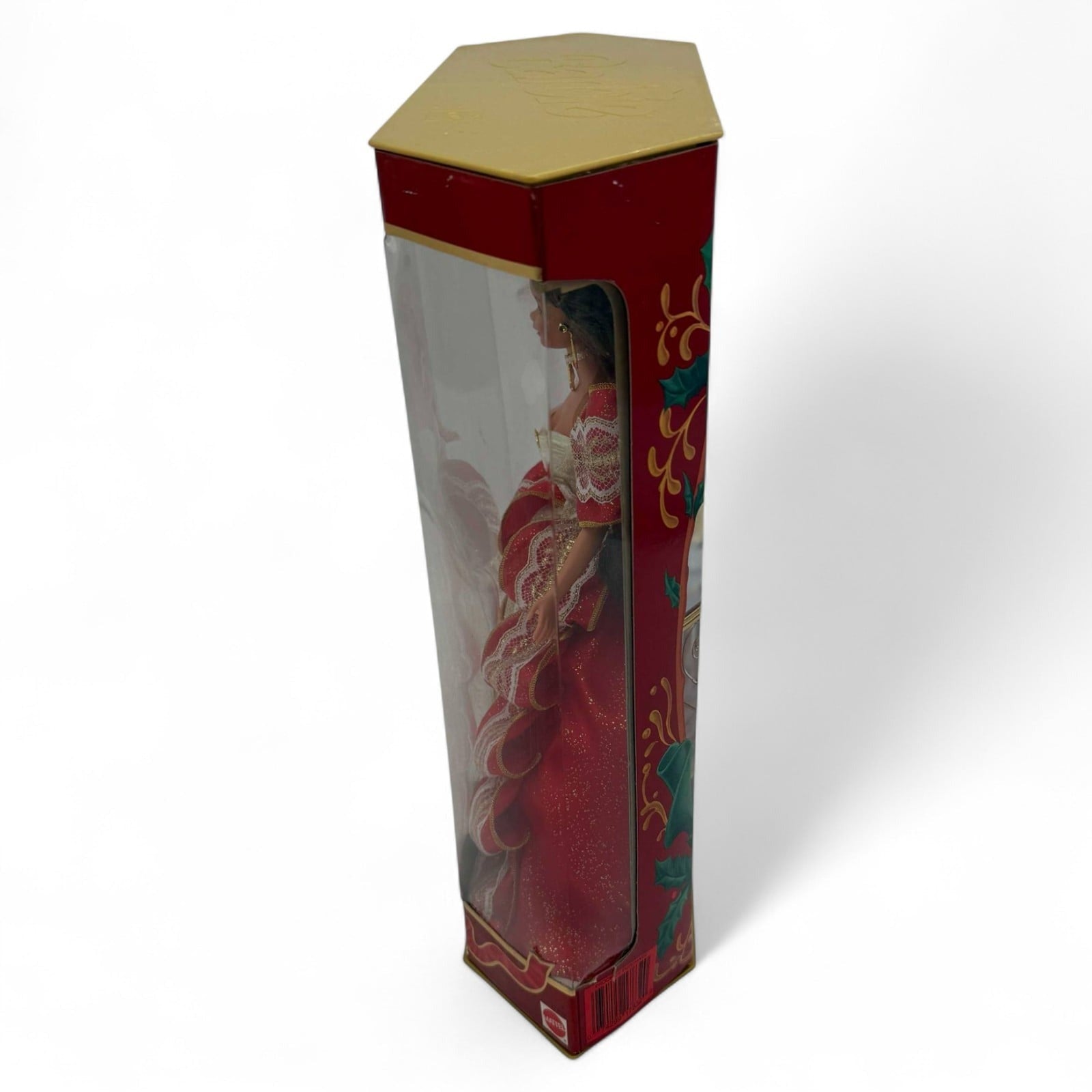 Side view of Barbie 1997 Happy Holidays Special Edition Doll box