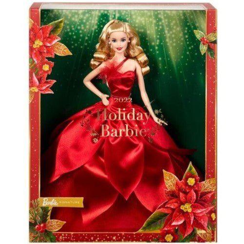 Barbie doll in red gown with long blonde hair
