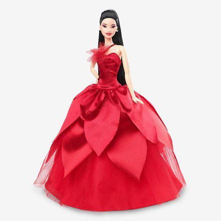 Barbie doll in red gown with long blonde hair