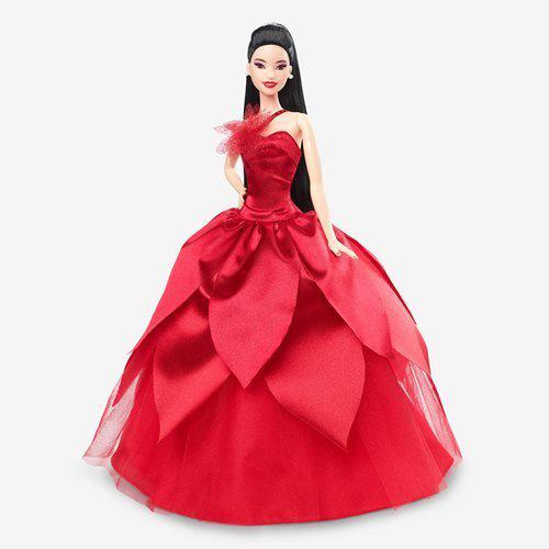 Barbie doll in red gown with long blonde hair