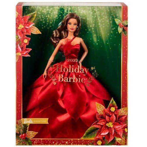 Barbie doll in red gown with long black hair