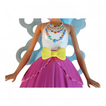 Close-up of Barbie Dreamtopia Bubbletastic Fairy Doll's colorful outfit