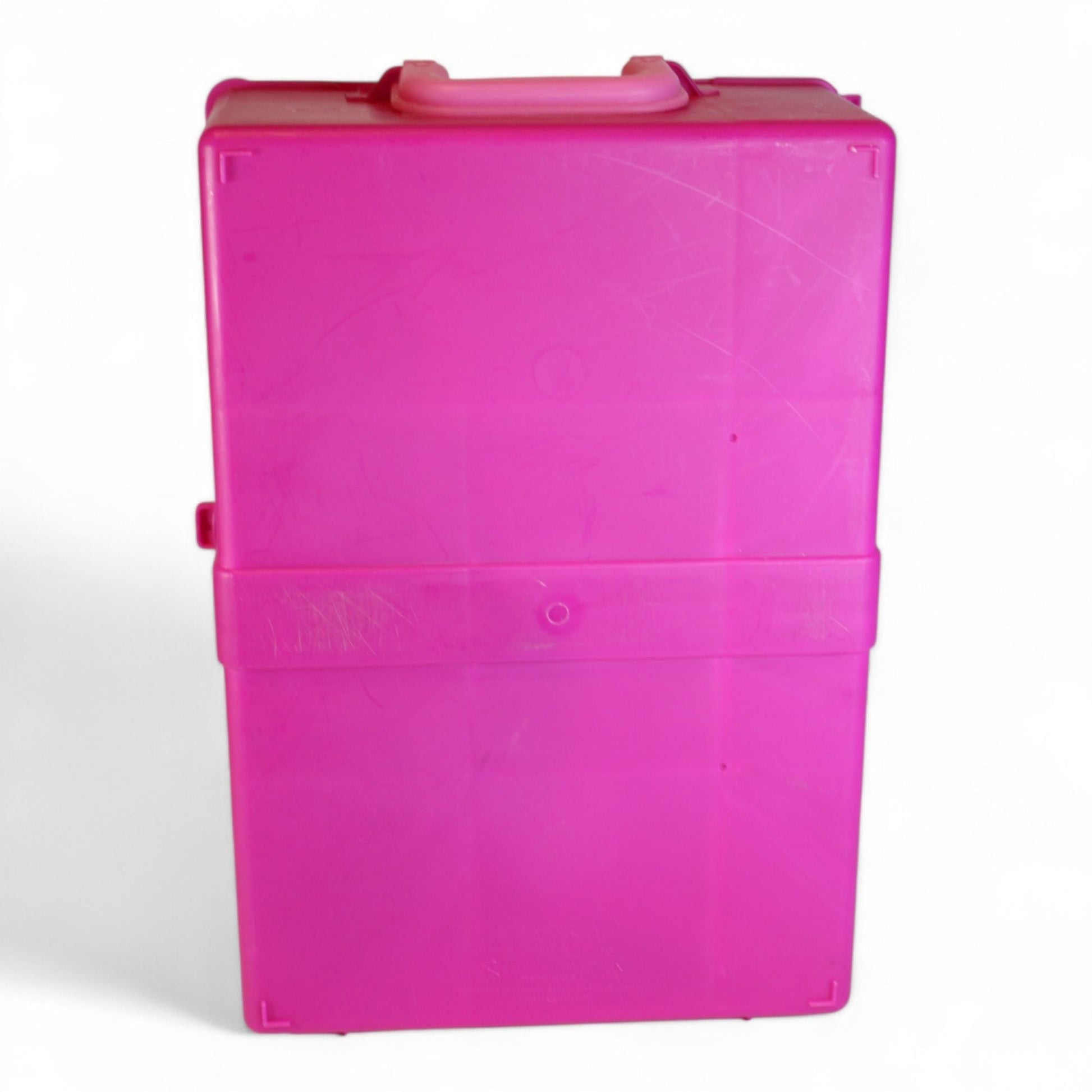 Back view of the Barbie Fashionista Travel Case showing its solid pink color