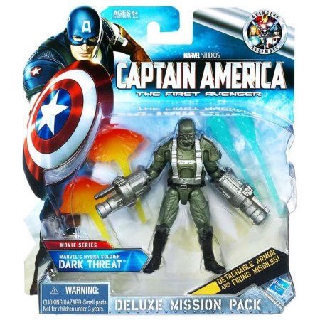 This Marvel Studios Captain America: The First Avenger Dark Threat Hydra Soldier figure includes detachable armor and missile-firing accessories.
