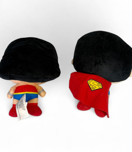 Back view of Chibi Wonder Woman and Superman plush dolls
