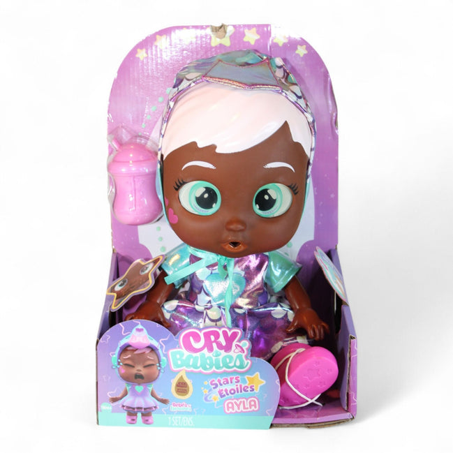 Cry Babies Ayla Doll with bottle and star accessory in packaging