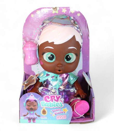 Cry Babies Ayla Doll with bottle and star accessory in packaging