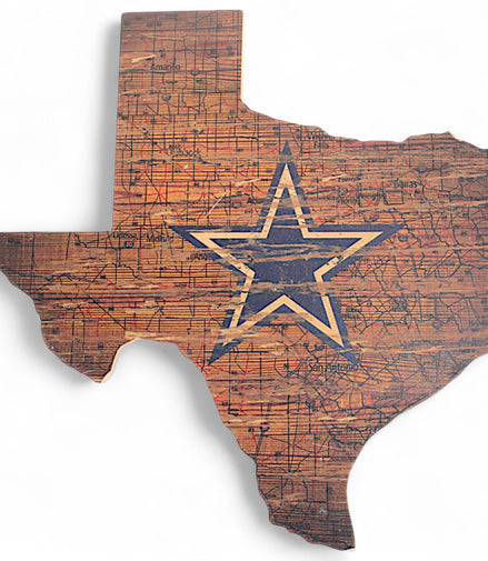 Dallas Cowboys Texas Wall Art – Rustic Wooden State Sign with Star Logo - Flip Side CollectiblesSports - CollectibleFlip Side Collectibles