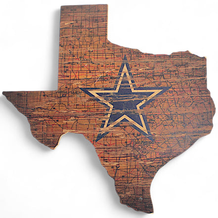 Dallas Cowboys Texas Wall Art – Rustic Wooden State Sign with Star Logo - Flip Side CollectiblesSports - CollectibleFlip Side Collectibles