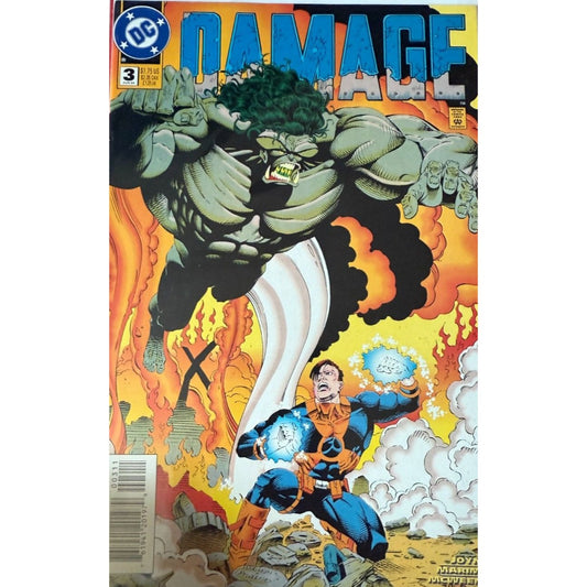 Cover of DC Comics' Damage Issue #3 from 1994 featuring intense superhero battle scene

