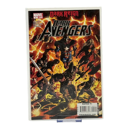 Cover of Dark Avengers issue showcasing Marvel's heroes and villains