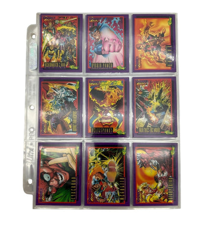 Close-up of Deathwatch 2000 comic cards featuring vibrant 90s artwork