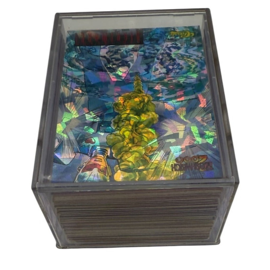 Stack of Deathwatch 2000 holographic cards in protective case