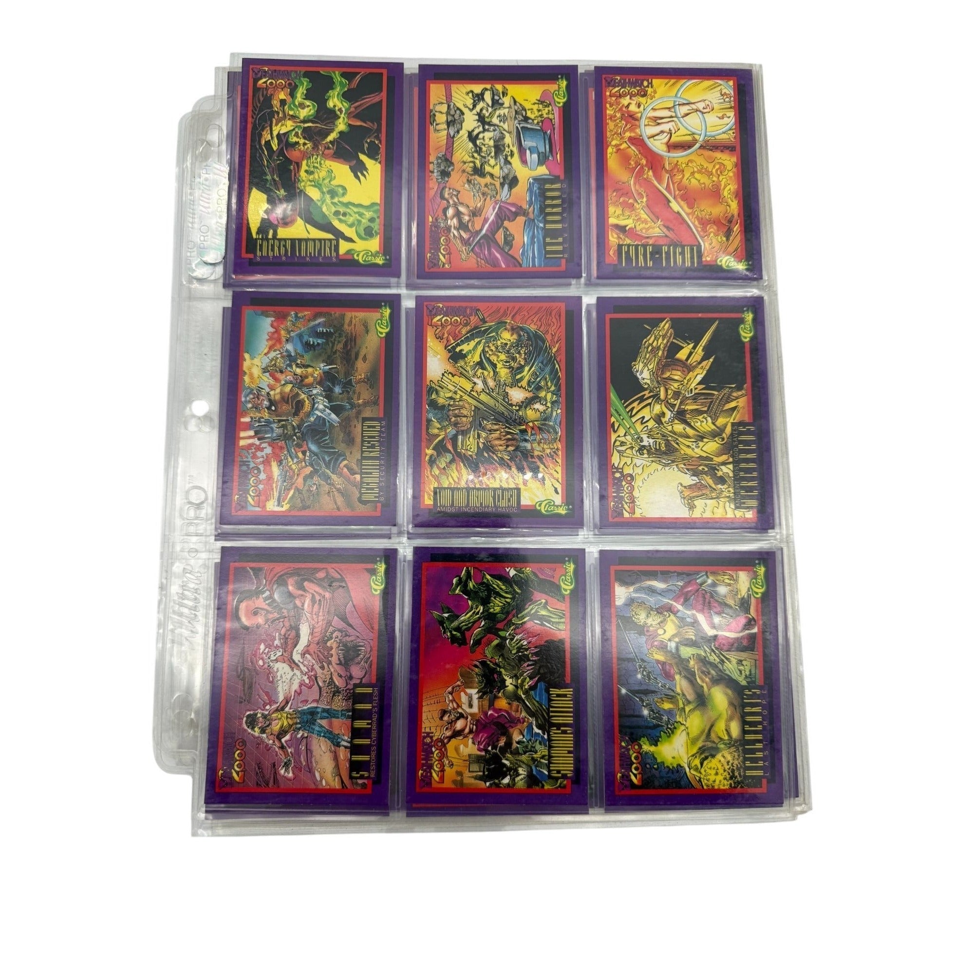 Nine Deathwatch 2000 comic cards displayed in a sheet