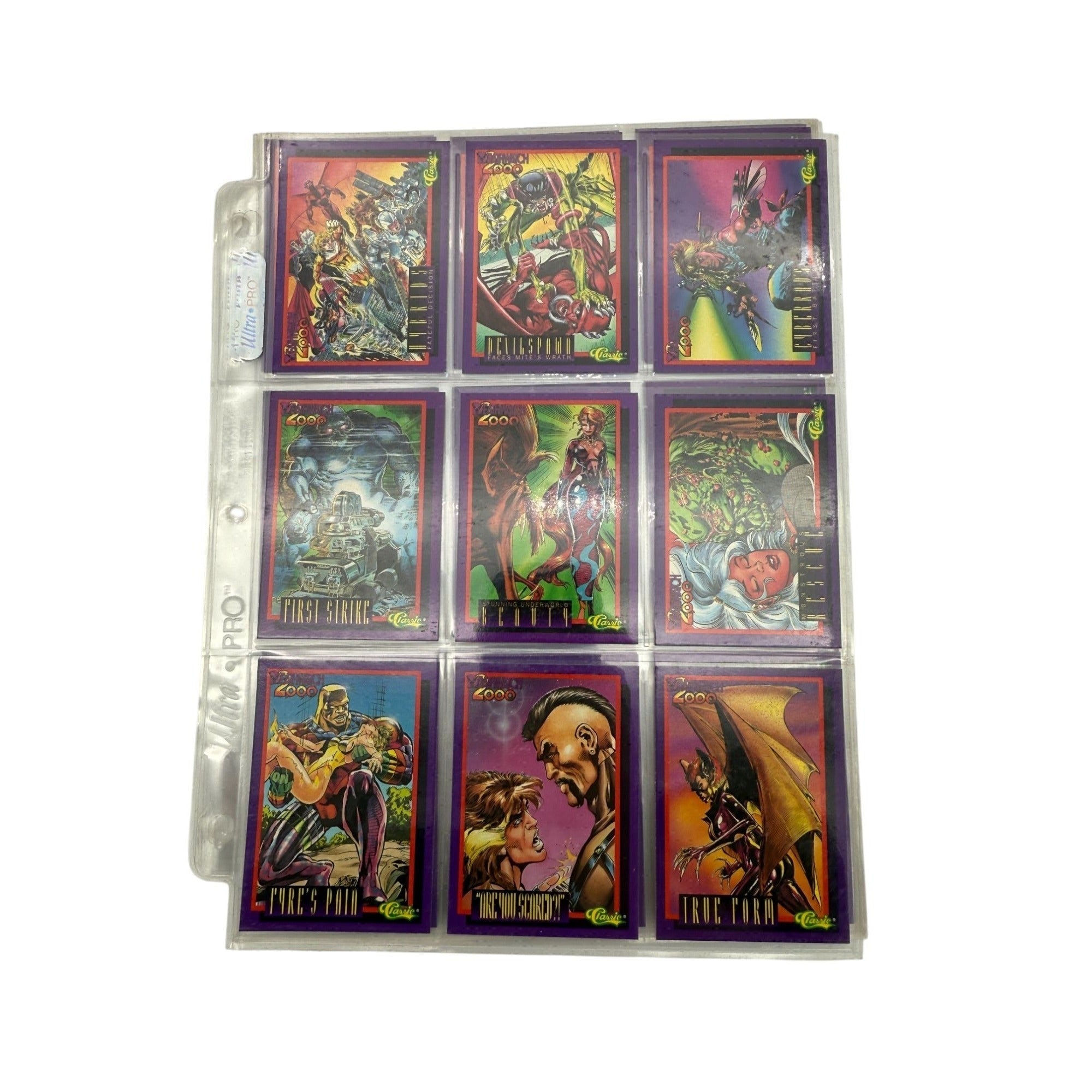 Collection of Deathwatch 2000 cards with holographic effects