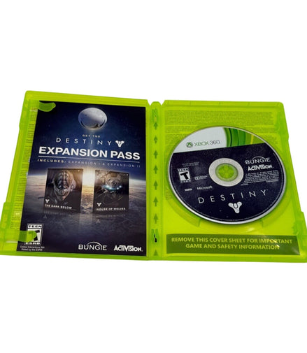 Open Destiny Xbox 360 case with game disc and expansion pass