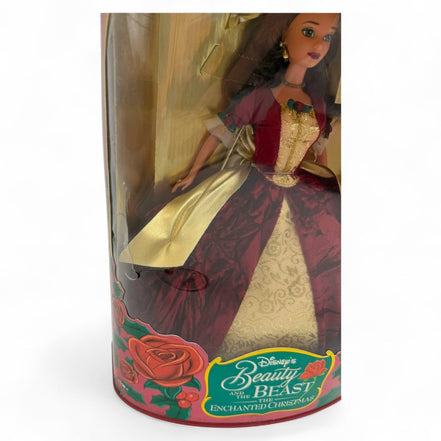 Front close-up of Disney Holiday Princess Belle Doll in elegant gown