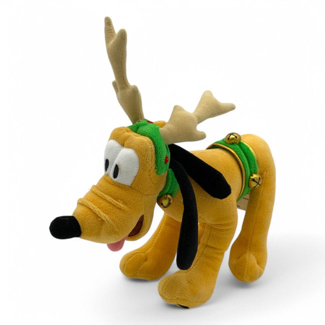 Disney Pluto plush with reindeer antlers and bells