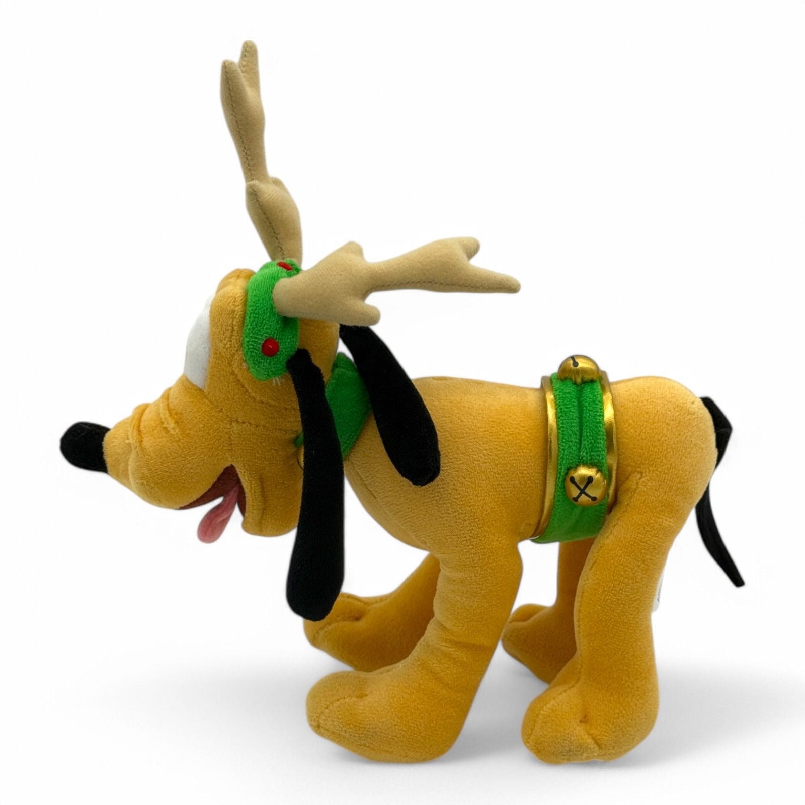 Side view of Disney Pluto reindeer plush toy