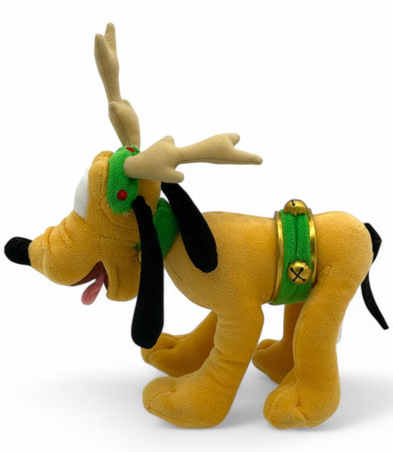 Side view of Disney Pluto reindeer plush toy
