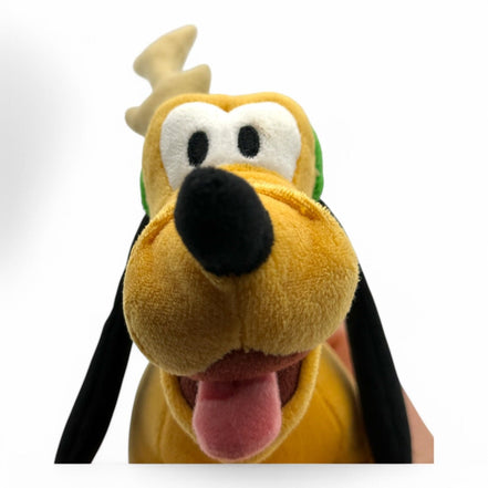Disney Pluto plush with reindeer antlers and bells