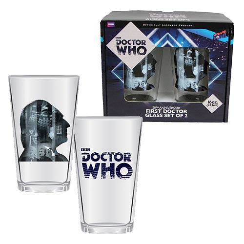 Doctor Who Anniversary First Doctor 16 oz. Glass Set of 2 - Flip Side CollectiblesToyShnip