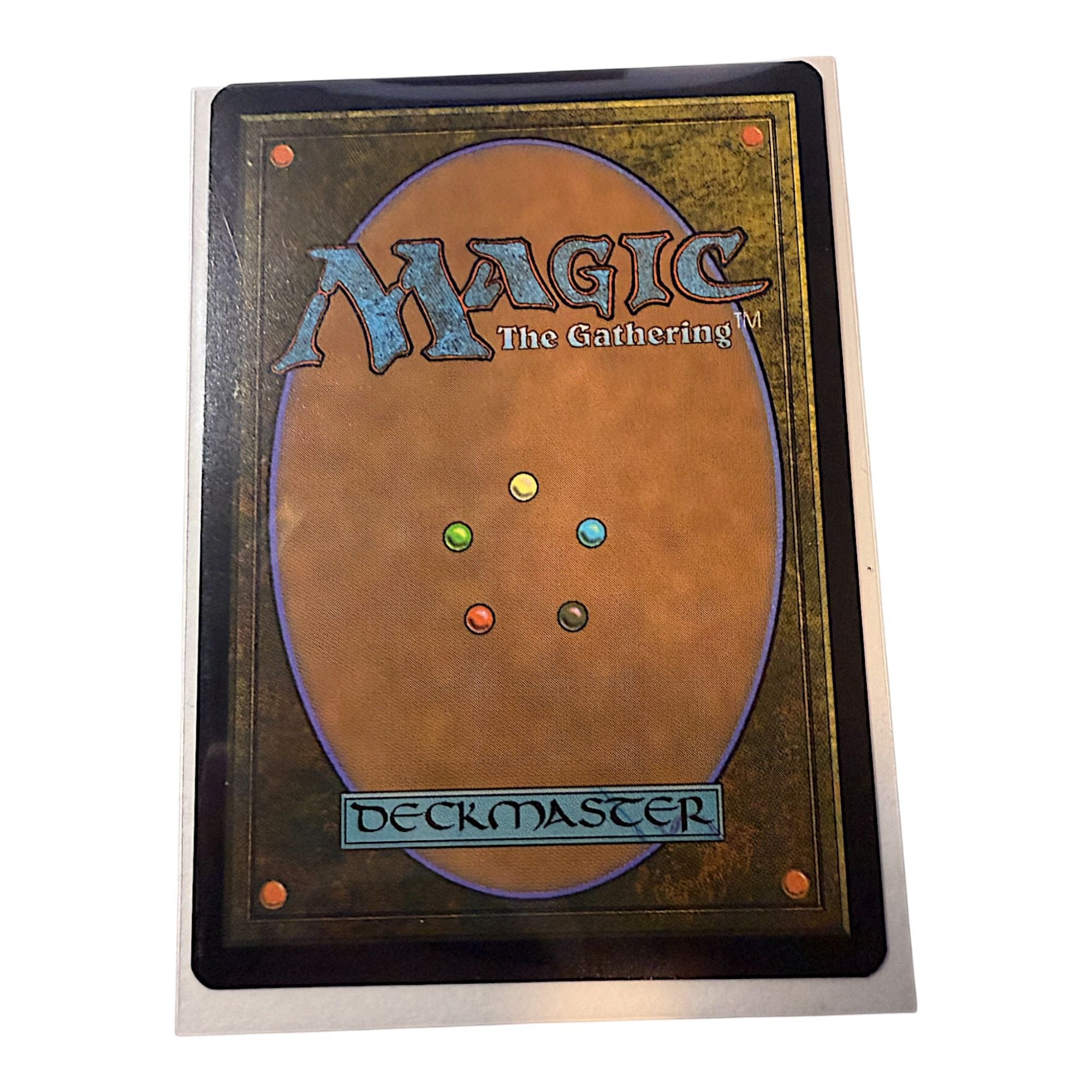 Back of a Magic: The Gathering card showing the Deckmaster logo