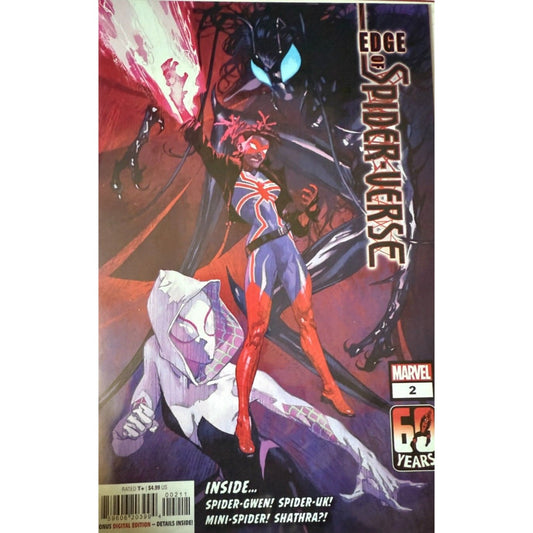 A near‑mint Marvel Edge of Spider‑Verse issue 2 comic featuring Spider‑Gwen’s first appearance by artist Robbi Rodriguez and Jason Latour’s storyline.
