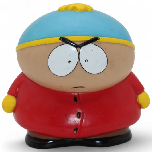 Front view of Eric Cartman collectible figure plastic figurine with red jacket and blue hat  
Side view of vintage South Park Cartman toy showing yellow gloves and detailed profile  
Group display of collectible Cartman model in classic South Park outfit  
Close-up of plastic Cartman figurine’s face and expression for South Park memorabilia
