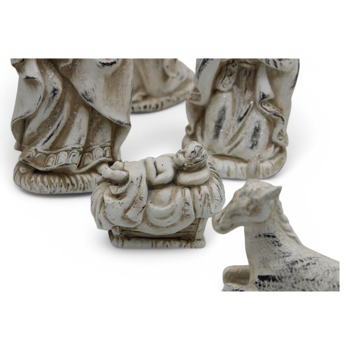 Resin Nativity Set 12-Piece Whitewashed Holy Family & Accessories Figurines