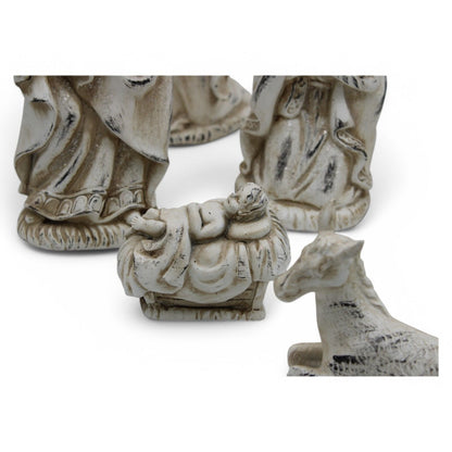 Resin Nativity Set 12-Piece Whitewashed Holy Family & Accessories Figurines