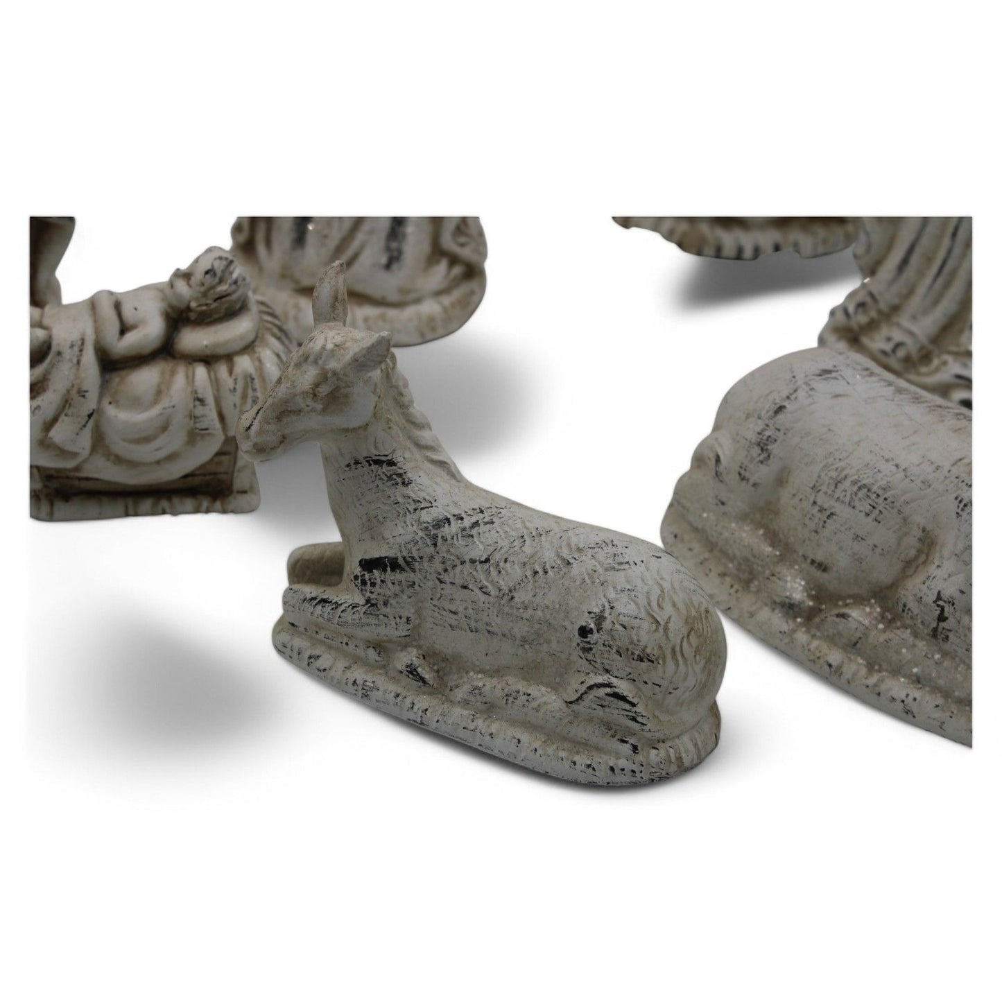 Resin Nativity Set 12-Piece Whitewashed Holy Family & Accessories Figurines