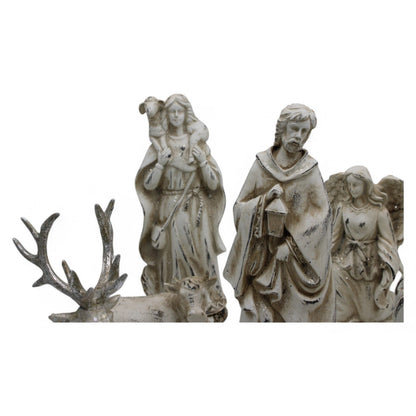 Resin Nativity Set 12-Piece Whitewashed Holy Family & Accessories Figurines