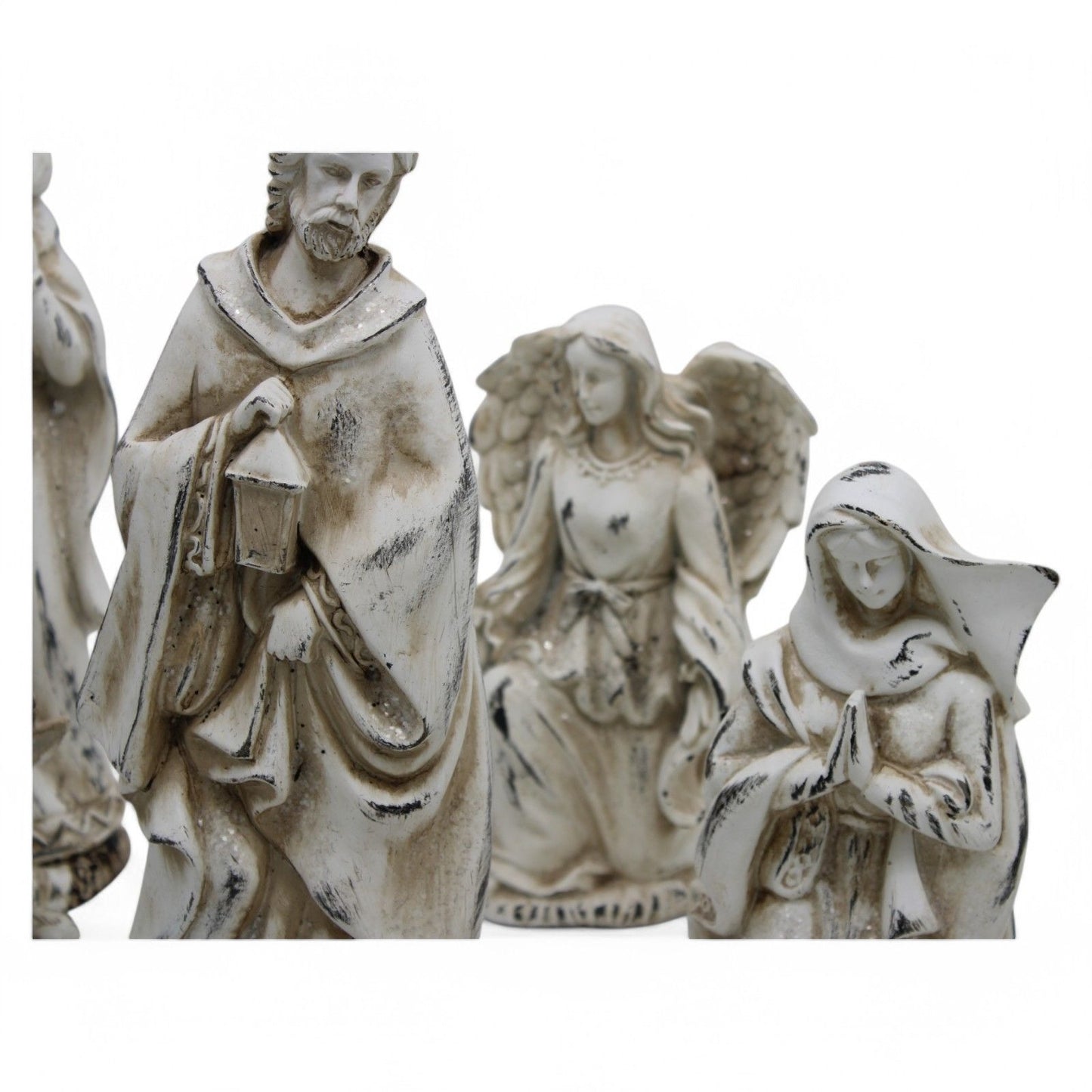 Resin Nativity Set 12-Piece Whitewashed Holy Family & Accessories Figurines