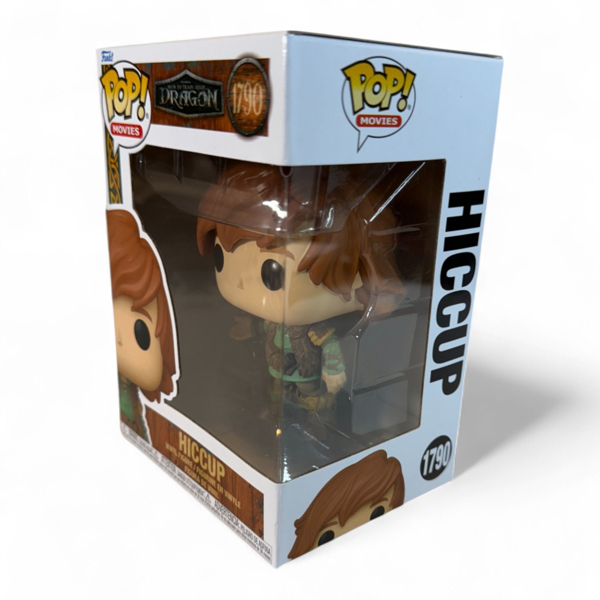 Side view of Funko Pop Hiccup figure in box