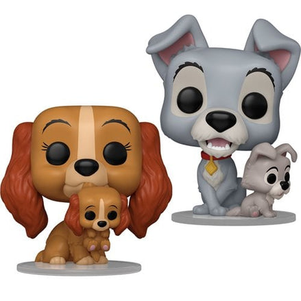 Funko Pop Lady and Tramp vinyl figures with puppies