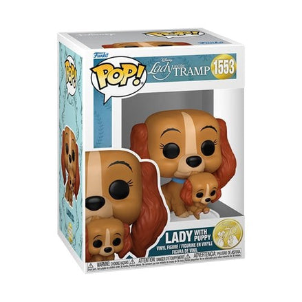 Lady Funko Pop figure with puppy in box