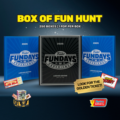 Box of Fun Hunt with Funko Pop and Grail Quest card