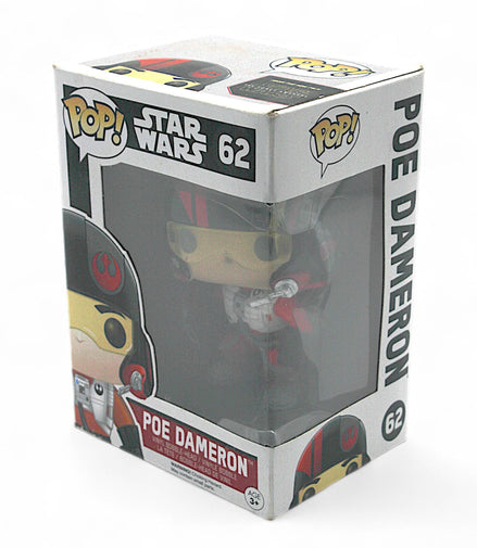 Side view of Funko Pop Poe Dameron #62 in box