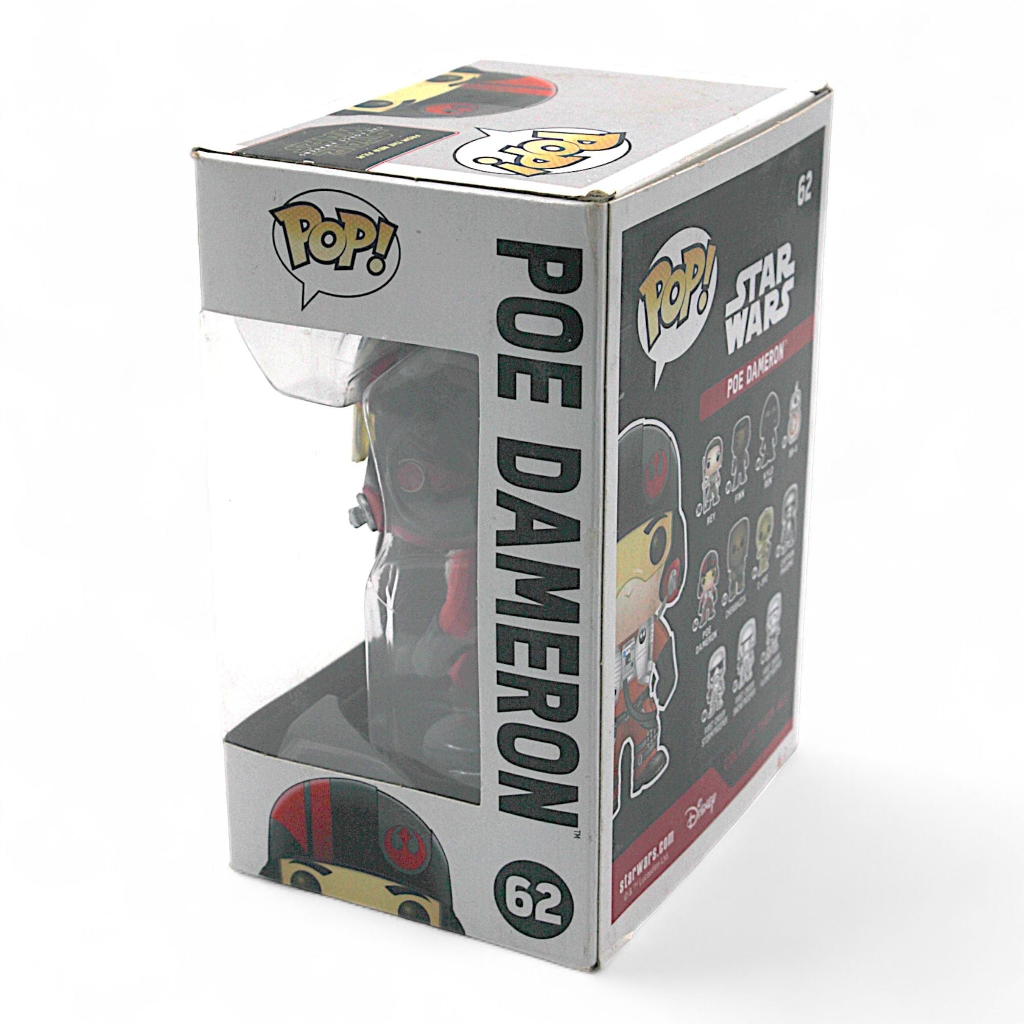 Back view of Funko Pop Poe Dameron #62 packaging