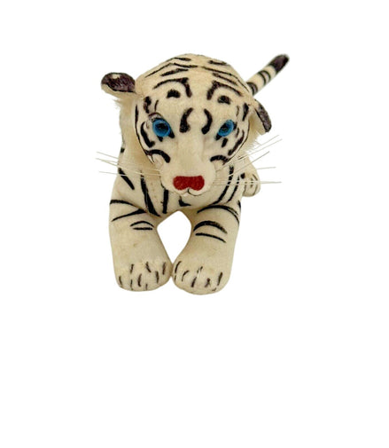 Goffa white tiger plush with blue eyes and striped design