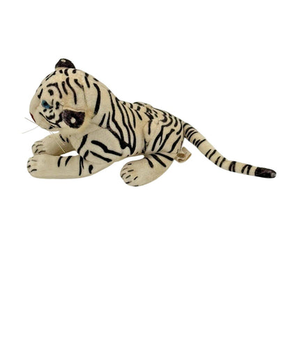 Side view of Goffa white tiger plush showing stripes
