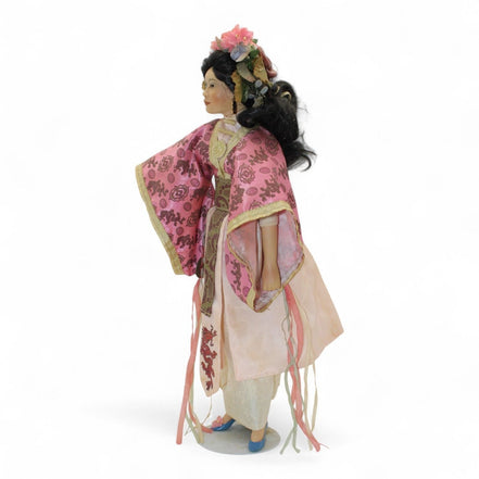 Handcrafted Porcelain Doll with Pink & Gold Dragon EmbroideryHandmadeFashion Dollasian dollcollectible dollcultural decor2